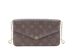 LOUIS VUITTON M81896 POCHETTE FELICIE BROWN MONOGRAM CANVAS GOLD HARDWARE WITH DUST COVER AND BOX