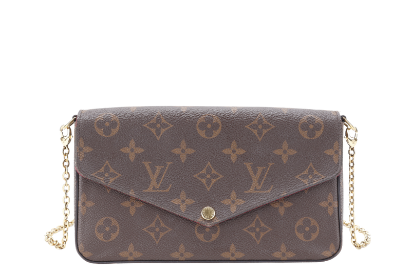 LOUIS VUITTON M81896 POCHETTE FELICIE BROWN MONOGRAM CANVAS GOLD HARDWARE WITH DUST COVER AND BOX