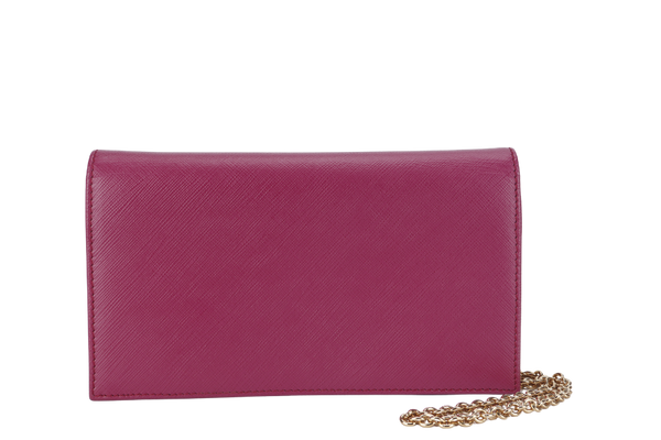 SALVATORE FERRAGAMO MISS VARA BOW CROSSBODY WALLET ON CHAIN (KM22B850) DARK PINK LEATHER GOLD HARDWARE WITH BOX