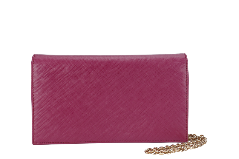 SALVATORE FERRAGAMO MISS VARA BOW CROSSBODY WALLET ON CHAIN (KM22B850) DARK PINK LEATHER GOLD HARDWARE WITH BOX