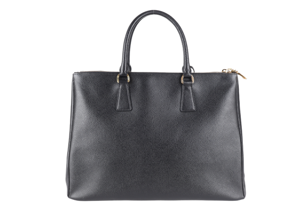 PRADA BN1786 DOUBLE ZIP TOTE BAG BLACK SAFFIANO LUX LEATHER GOLD HARDWARE WITH DUST COVER AND CARD