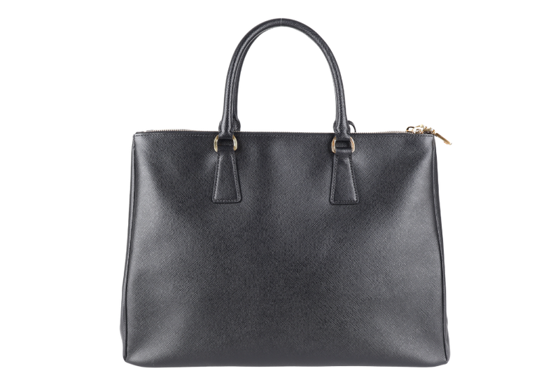PRADA BN1786 DOUBLE ZIP TOTE BAG BLACK SAFFIANO LUX LEATHER GOLD HARDWARE WITH DUST COVER AND CARD