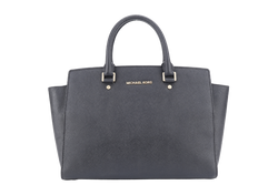 MICHAEL KORS SELMA LARGE SAFFIANO BLACK LEATHER TOTE BAG WITH GOLD HARDWARE AND DUST COVER