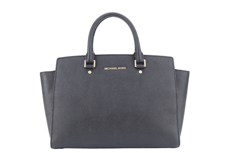 MICHAEL KORS SELMA LARGE SAFFIANO BLACK LEATHER TOTE BAG WITH GOLD HARDWARE AND DUST COVER
