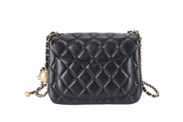 CHANEL CLASSIC FLAP SMALL PEARL BLACK LAMBSKIN GOLD HARDWARE MICROCHIP (G88xxxx) WITH DUST COVER AND BOX