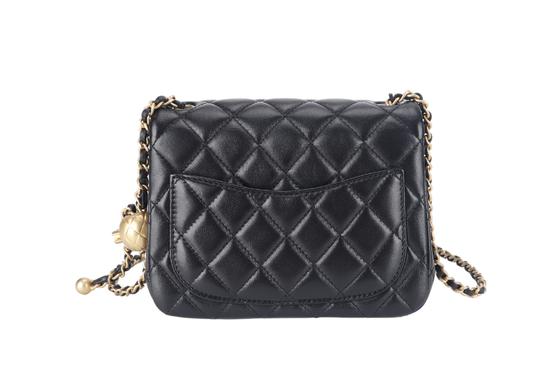 CHANEL CLASSIC FLAP SMALL PEARL BLACK LAMBSKIN GOLD HARDWARE MICROCHIP (G88xxxx) WITH DUST COVER AND BOX