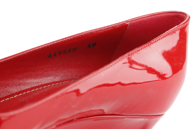 SERGIO ROSSI RED PATENT LEATHER PEEP TOE HEELS SIZE 38.5