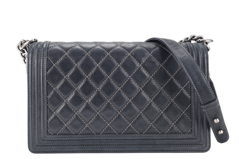 CHANEL LE BOY (2111xxxx) NEW MEDIUM BLACK LAMBSKIN RUTHENIUM HARDWARE WITH CARD AND DUST COVER
