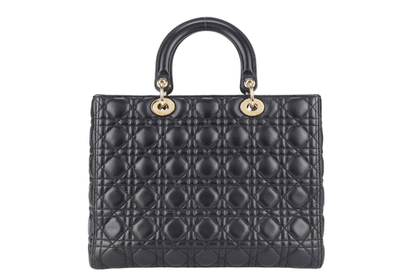 CHRISTIAN DIOR LADY DIOR LARGE BLACK LAMBSKIN 18-MA-0114 GOLD HARDWARE WITH STRAPS, NO DUST COVER