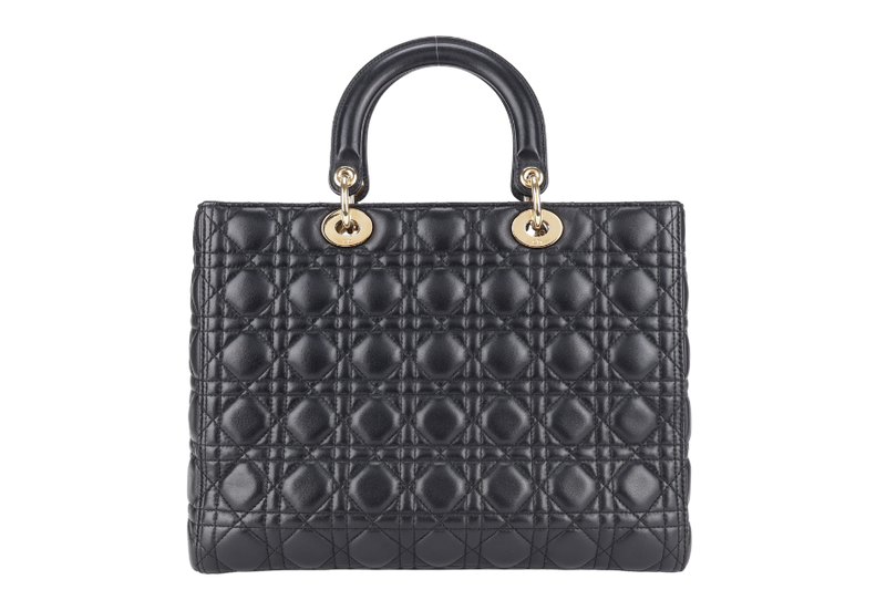 CHRISTIAN DIOR LADY DIOR LARGE BLACK LAMBSKIN 18-MA-0114 GOLD HARDWARE WITH STRAPS, NO DUST COVER