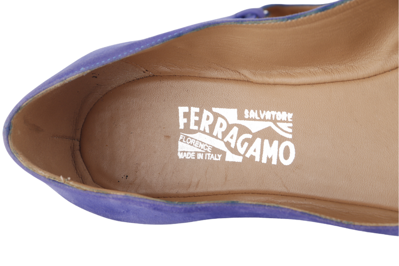 SALVATORE FERRAGANO PATTY C BLUE SUEDE POINTED TOE BALLERINA FLAT SIZE 8.5