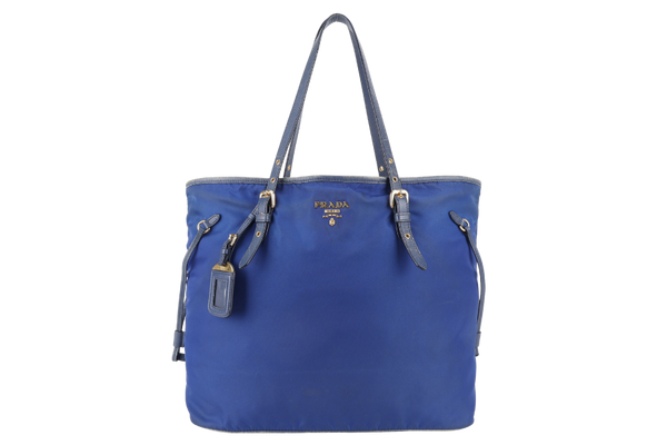 PRADA BR4997 SHOULDER TOTE BAG BLUETTE TESSUTO SAFFIANO GOLD HARDWARE WITH CHARM, CARD AND NO DUST COVER