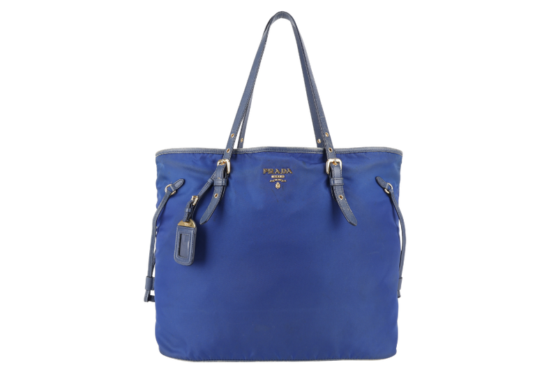 PRADA BR4997 SHOULDER TOTE BAG BLUETTE TESSUTO SAFFIANO GOLD HARDWARE WITH CHARM, CARD AND NO DUST COVER