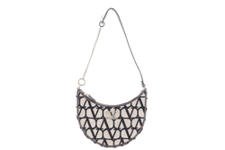 VALENTINO GARAVANI TOILE ICONOGRAPHE SHOULDER BAG MINI BEIGE FABRIC V LOGO GOLD HARDWARE WITH DUST COVER AND BOX