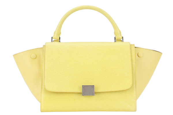 CELINE TRAPEZE SATCHEL YELLOW CALFSKIN LEATHER SILVER HARDWARE WITH STRAPS NO DUST COVER