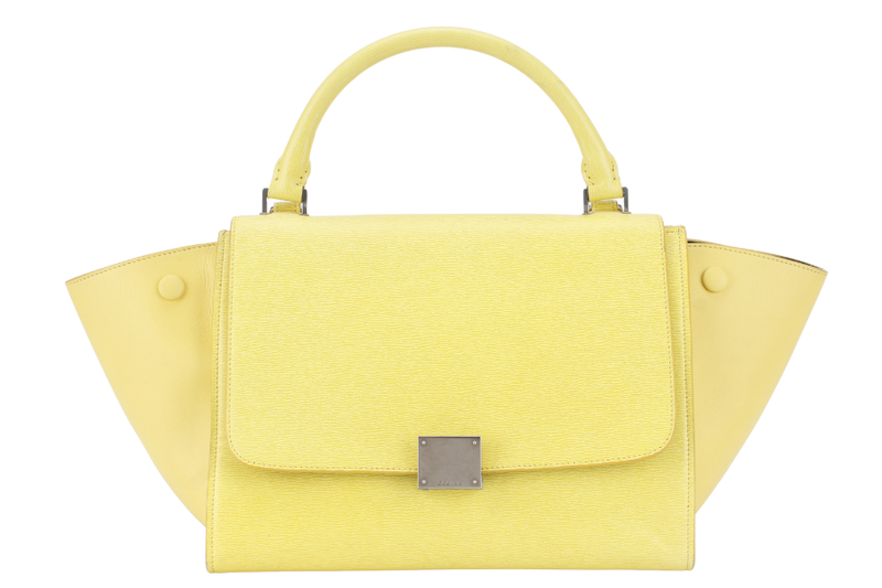 CELINE TRAPEZE SATCHEL YELLOW CALFSKIN LEATHER SILVER HARDWARE WITH STRAPS NO DUST COVER