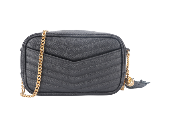 YVES SAINT LAURENT (YSL) MINI LOU CAMERA BAG BLACK CAVIAR LEATHER CROSSBODY GOLD HARDWARE WITH DUST COVER AND BOX