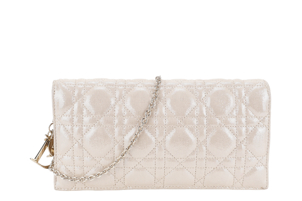 CHRISTIAN DIOR METALLIC GOLD FABRIC CANNAGE FOLDED CLUTCH GOLD HARDWARE WITH CHAIN, DUST COVER AND BOX