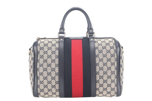GUCCI GG WEB 2WAY BAG BLACK CANVAS SILVER HARDWARE WITH SLING NO DUST COVER