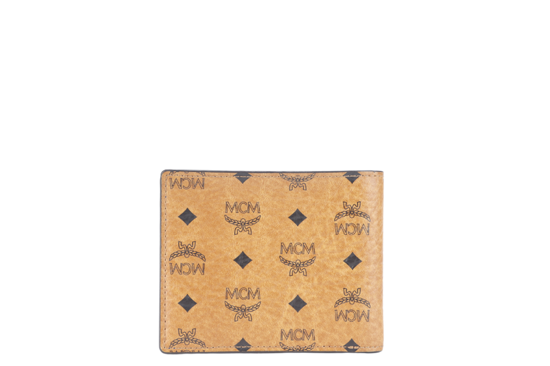 MCM AREN BI FOLD WALLET BROWN-BLUE LEATHER SILVER HARDWARE WITH DUST COVER AND BOX