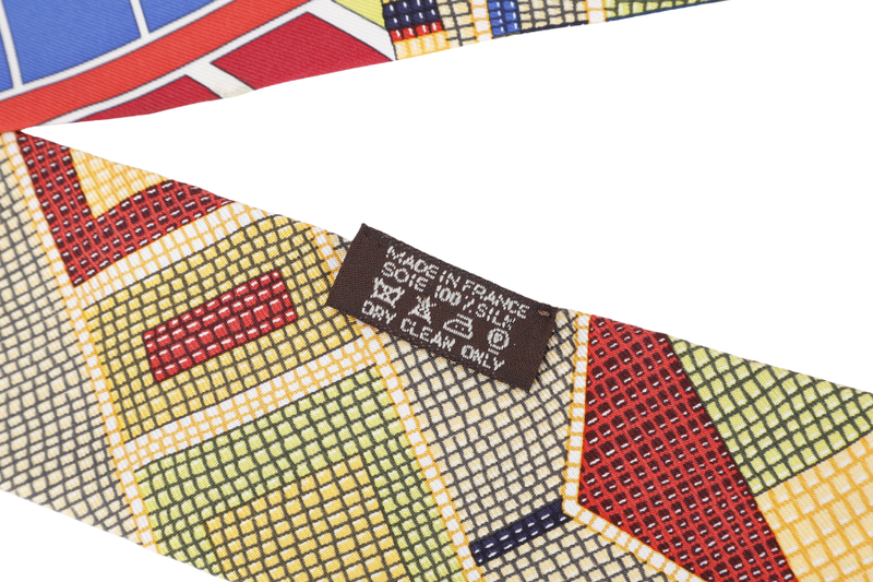 HERMES SILK TWILLY MAROON BASE MULTICOLOR MOSAIC PRINT WITH BOX