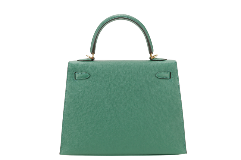 HERMES KELLY 25 SELLIER STAMP A (YEAR 2017) VERT VERTIGO EPSOM LEATHER GOLD HARDWARE WITH STRAP, KEYS, LOCK AND DUST COVER