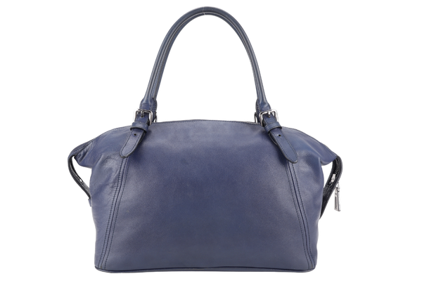 PRADA BR4998 BLUE LARGE LEATHER BOSTON BAG SILVER HARDWARE WITH KEYS & LOCK NO DUST COVER