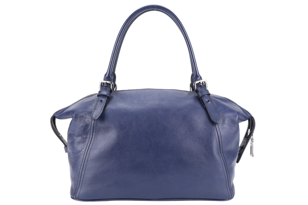 PRADA BR4998 BLUE LARGE LEATHER BOSTON BAG SILVER HARDWARE WITH KEYS & LOCK NO DUST COVER