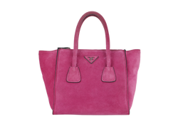 PRADA 2WAYS BAG (BN2625) MEDIUM PINK SUEDE SILVER HARDWARE WITH DUST COVER AND STRAP