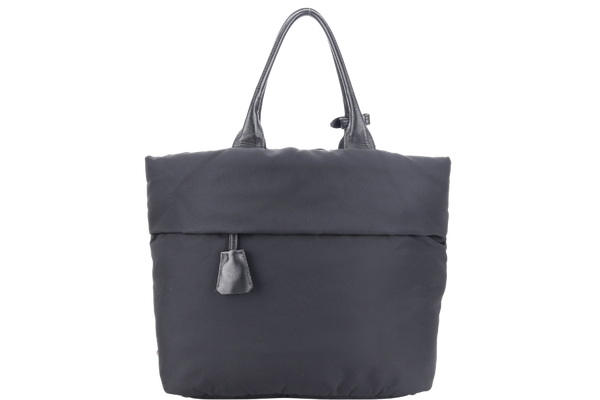 PRADA B4521V TESSUTO NAPPA REVERSIBLE TOTE NERO RUTHENIUM HARDWARE WITH CARD