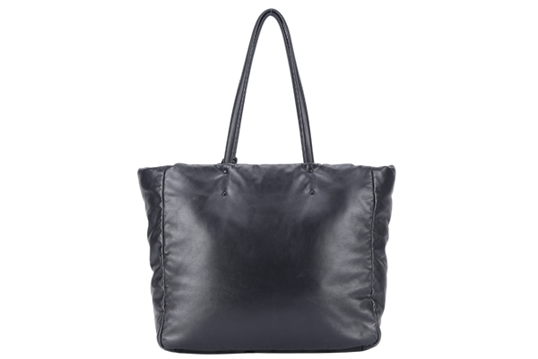 PRADA TOTE BAG (1BG223) NERO BLACK SHOULDER NAPPA SOFT LEATHER SILVER HARDWARE WITH DUST COVER