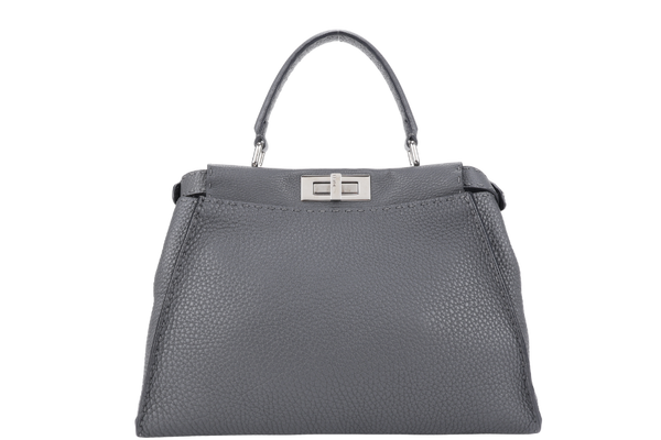 FENDI PEEKABOO ISEEU MEDIUM GREY LEATHER SILVER HARDWARE WITH STRAPS, DUST COVER AND RAINCOAT