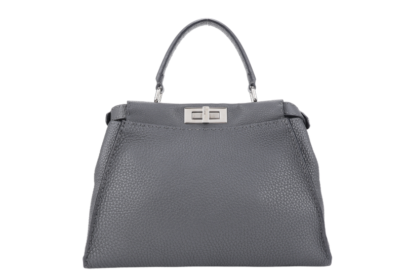 FENDI PEEKABOO ISEEU MEDIUM GREY LEATHER SILVER HARDWARE WITH STRAPS, DUST COVER AND RAINCOAT