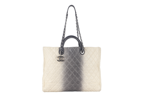 CHANEL TOTE BAG LARGE (1784xxxx) CREAM & GREY OMBRE CAVIAR LEATHER SILVER HARDWARE WITH DUST COVER