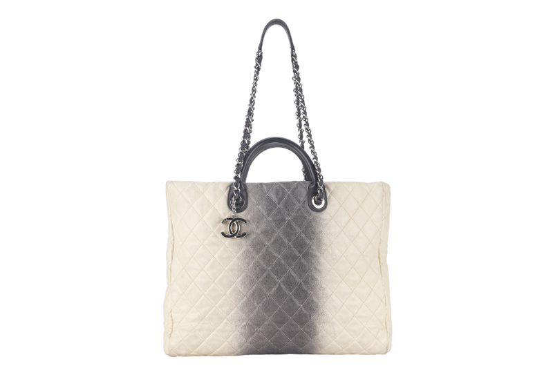 CHANEL TOTE BAG LARGE (1784xxxx) CREAM & GREY OMBRE CAVIAR LEATHER SILVER HARDWARE WITH DUST COVER