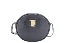 SALVATORE FERRAGAMO VARA BOW MINI CROSSBODY BAG BLACK CALF LEATHER WITH DUST COVER