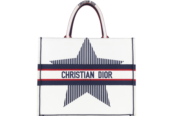 CHRISTIAN DIOR BOOK TOTE (50-MA-0281) WHITE MEDIUM CANVAS TOTE BAG WITH CARD AND BOX