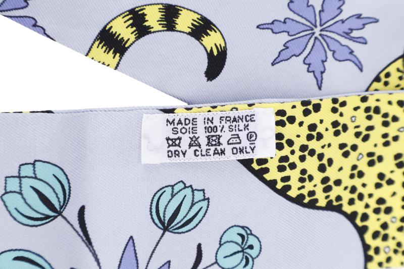 HERMES SILK TWILLY LIGHT PURPLE YELLOW CHEETAH WITH BOX