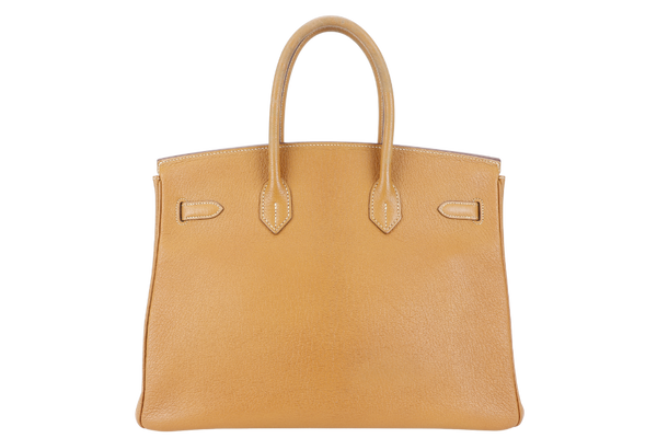 HERMES BIRKIN 35 LIGHT GOLD CHEVRE LEATHER RUTHENIUM HARDWARE STAMP N (YEAR 2010) WITH KEYS&LOCK, RAINCOAT AND DUST COVER