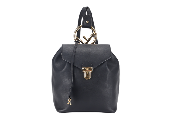 FENDI VITELLO CRUISE F IS FENDI BACKPACK (8BZ043) BLACK LEATHER GOLD HARDWARE WITH DUST COVER