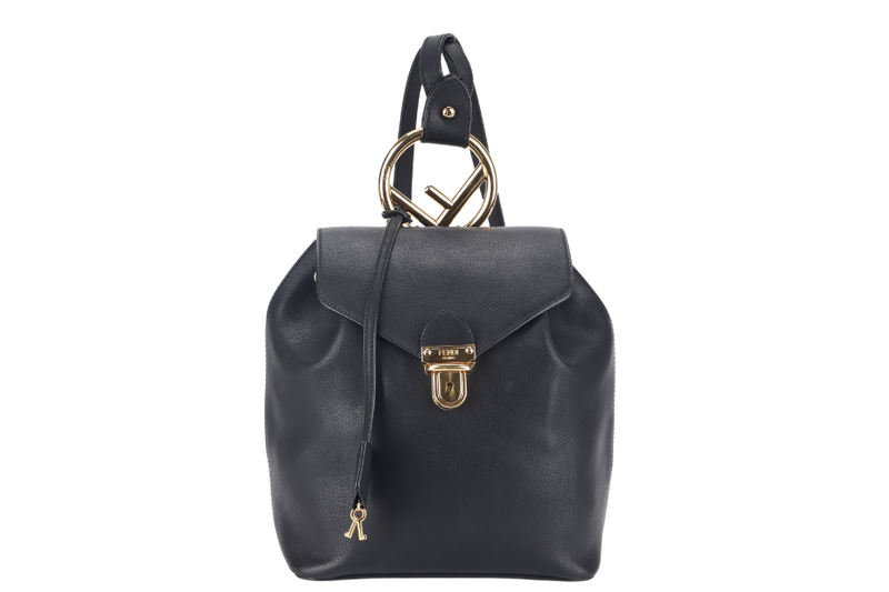 FENDI VITELLO CRUISE F IS FENDI BACKPACK (8BZ043) BLACK LEATHER GOLD HARDWARE WITH DUST COVER