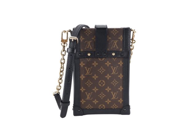 LOUIS VUITTON M63913 POCHETTE TRUNK VERTICALE BROWN MONOGRAM CANVAS GOLD HARDWARE WITH DUST COVER