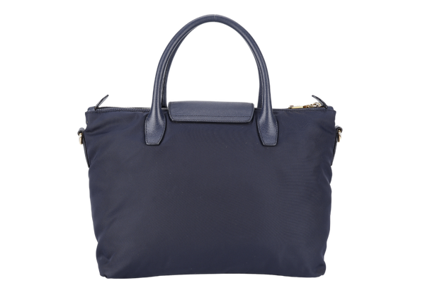 PRADA BN2106 TOTE BAG NAVY BLUE NYLON GOLD HARDWARE WITH DUST COVER AND LONG STRAPS