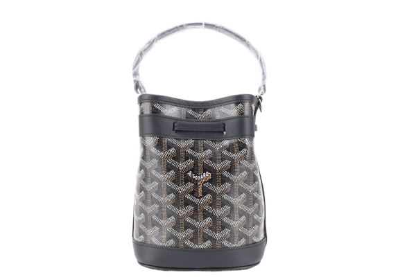 GOYARD PETIT FLOT MINI BUCKET BLACK SILVER HARDWARE WITH STRAPS AND DUST COVER