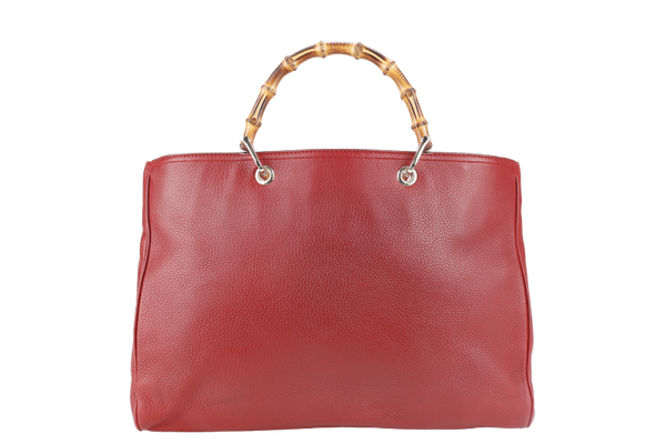GUCCI RED LARGE BAMBOO SHOPPER LEATHER TOTE BAG GOLD HARDWARE WITH DUST COVER