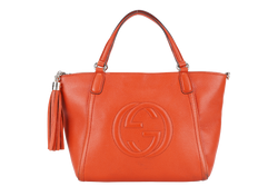 GUCCI SOHO TOP HANDLE BAG SUN ORANGE CALF LEATHER SILVER HARDWARE WITH LONG STRAPS NO DUST COVER