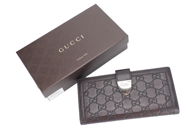 GUCCI GG LONG WALLET (231837 496085) BROWN LEATHER WITH BOX