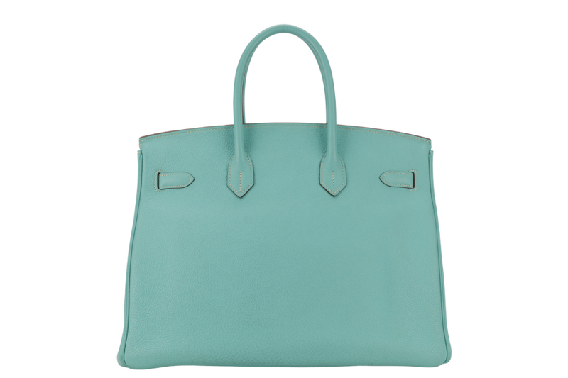 HERMES BIRKIN 35 BLUE AQUA TOGO LEATHER SILVER HARDWARE STAMP M (2009) WITH LOCK&KEYS, RAINCOAT AND DUST COVER