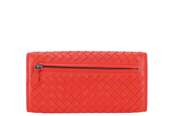 BOTTEGA VENETA CONTINENTAL FLAP WALLET RED INTRECCIATO LEATHER WITH DUST COVER AND BOX