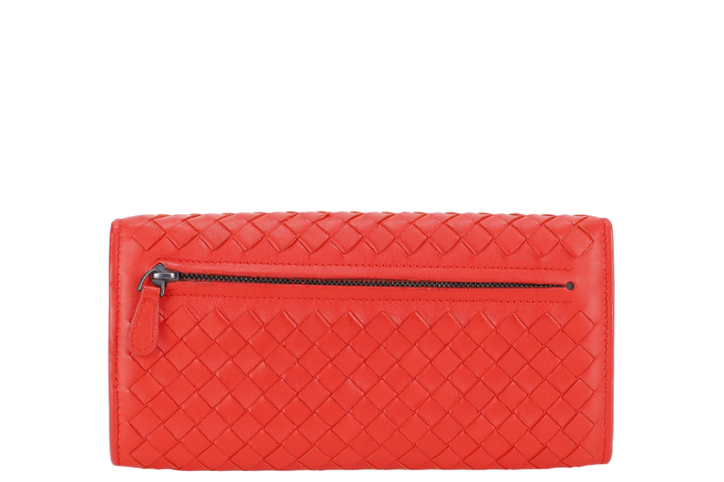 BOTTEGA VENETA CONTINENTAL FLAP WALLET RED INTRECCIATO LEATHER WITH DUST COVER AND BOX